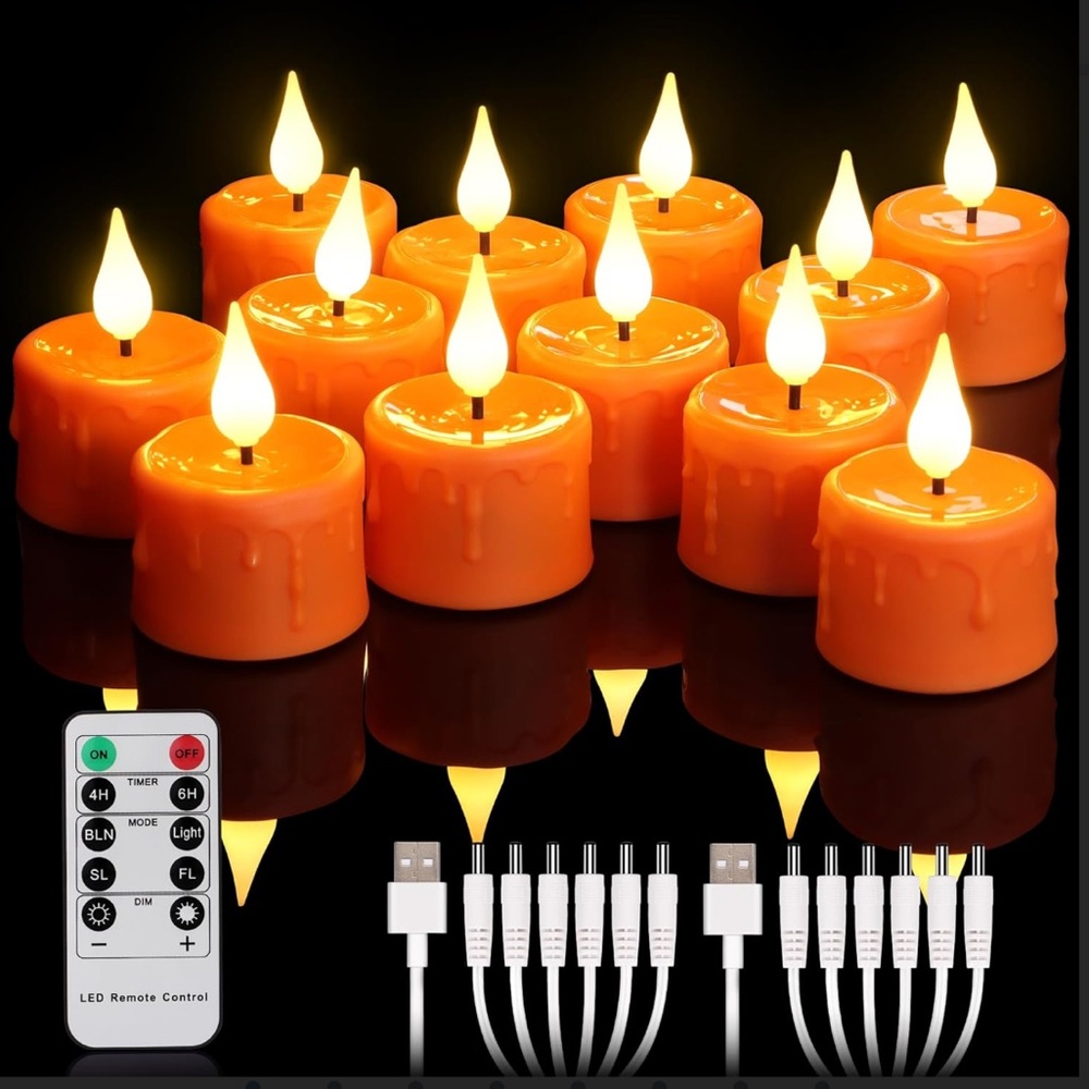 Set of Orange Flameless LED Tealight Candles with Remote